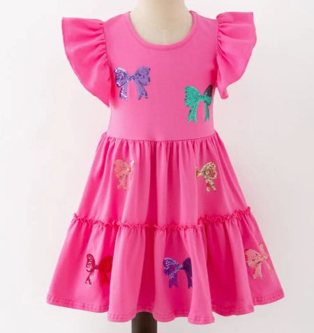 Coquette Bow Sequin Girls Dress