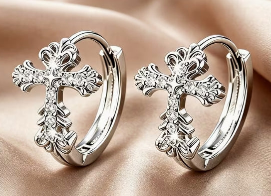 Sterling Cross Mini Hoops