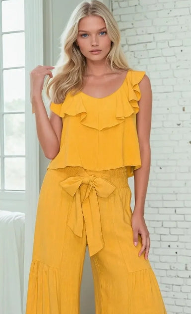 Ruffled Linen Cropped Set