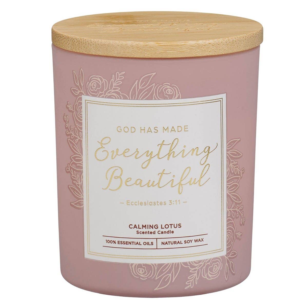 Glass Candle w/Bamboo Lid Pink Everything Beautiful Ecc 3:11