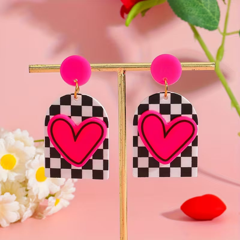 Checkered Heart Earrings