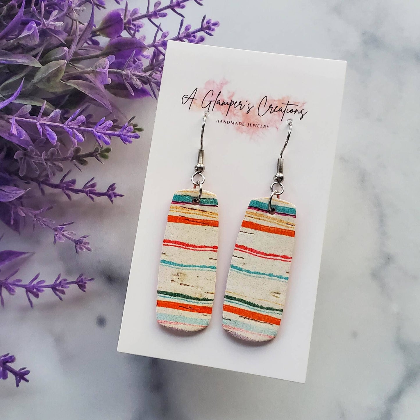 Boho Summer Stripes Mini Bar Leather Earrings