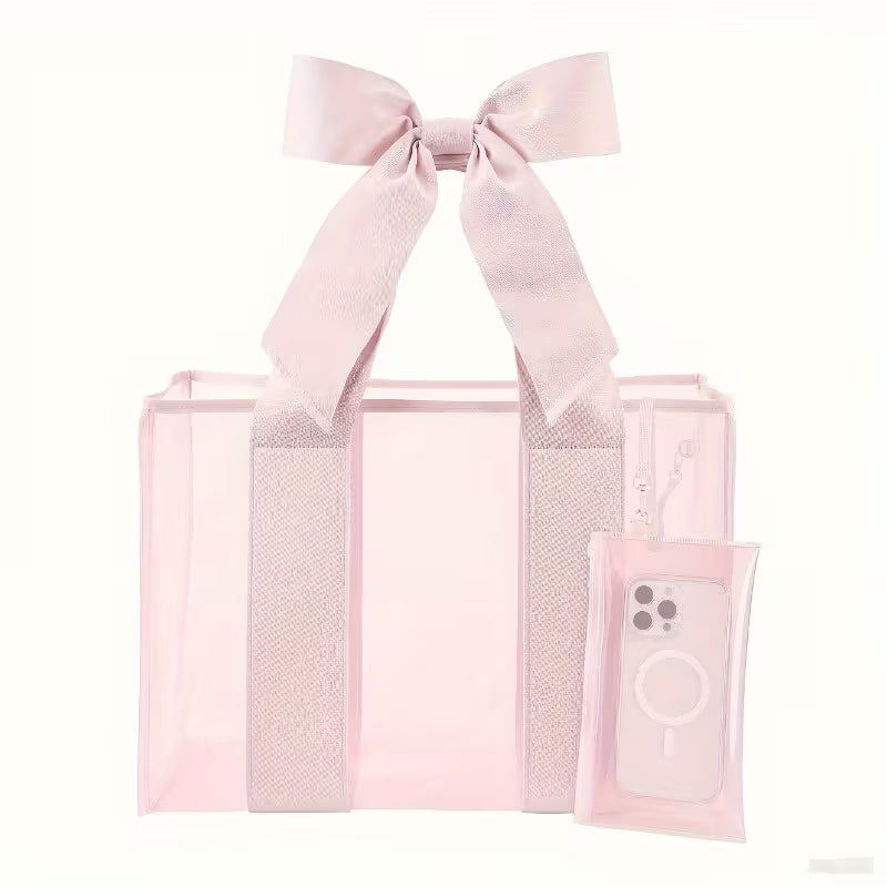 Clear Pink Tote w/ Bow Strap
