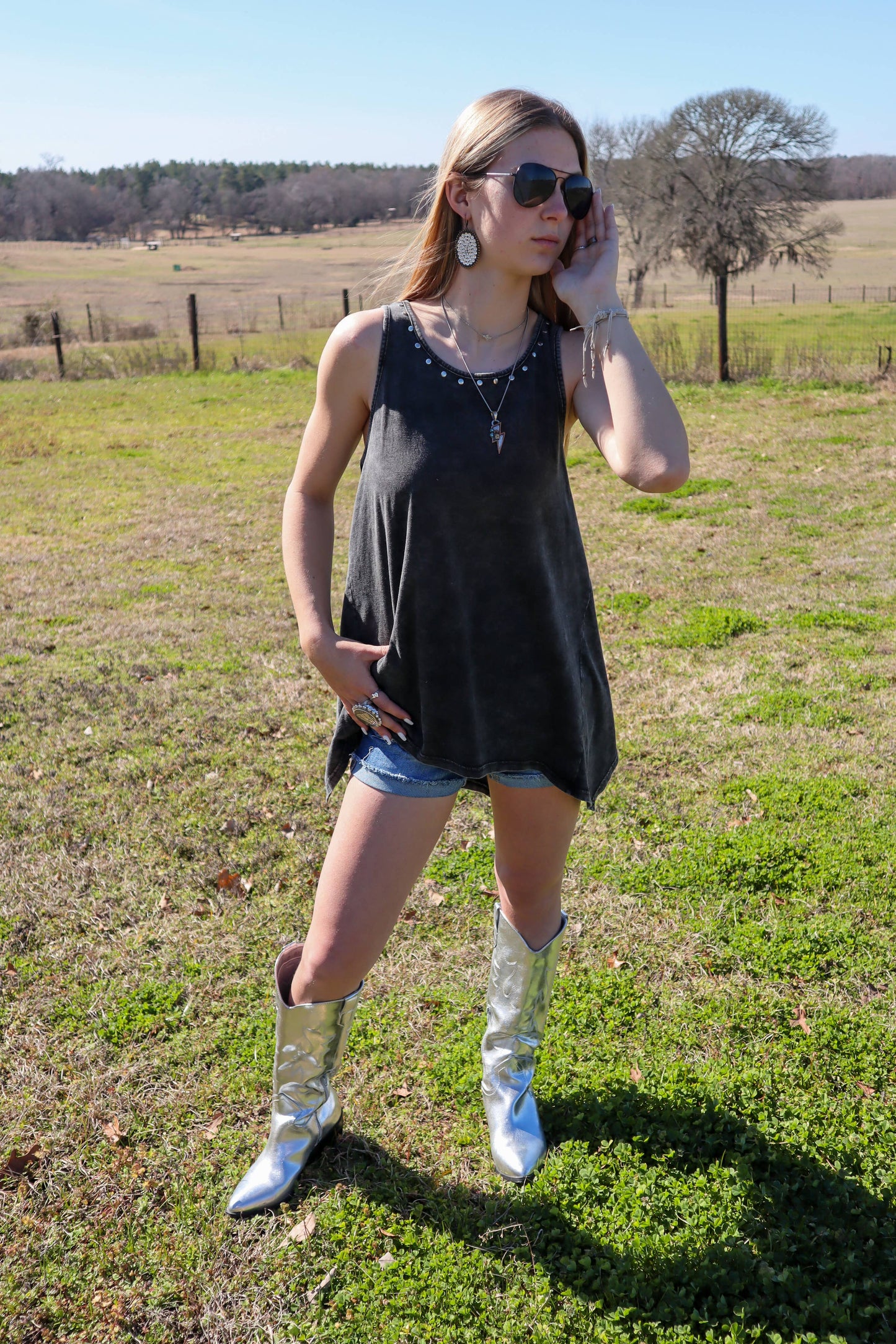 Studded Mineral Wash Top