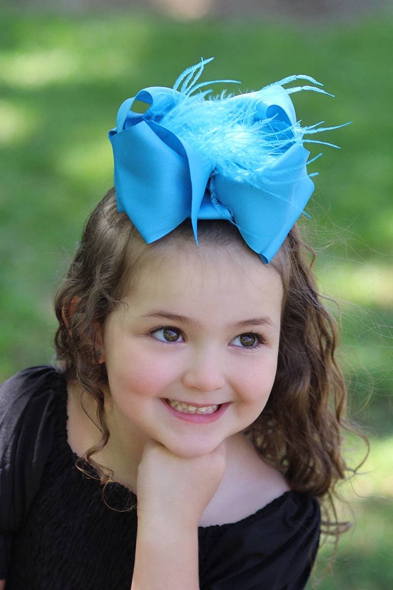 Turquoise Feather Hair Bow