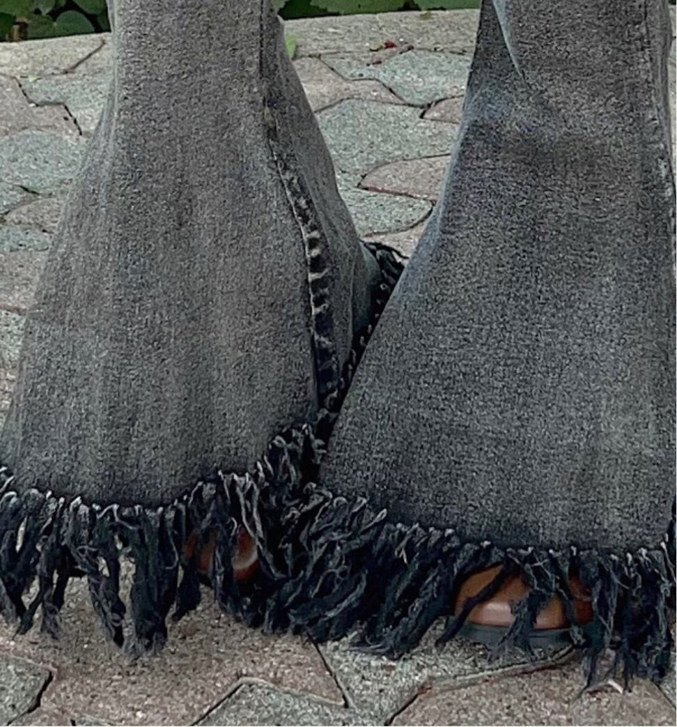 Black Washed Frayed Flare Jeans