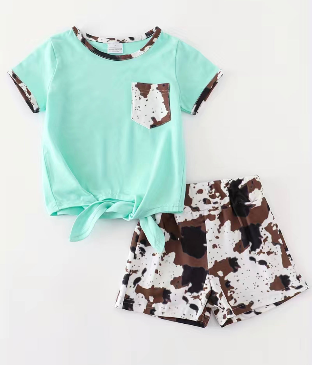 Girls Cow Print Shorts Set