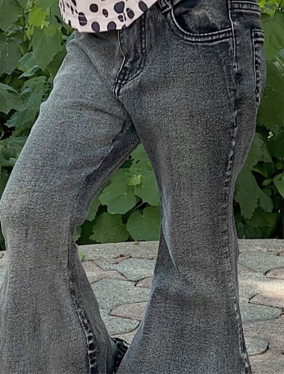 Black Washed Frayed Flare Jeans