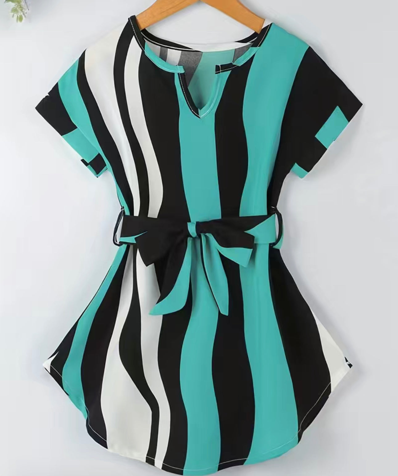 Girls Striped Belted Dress