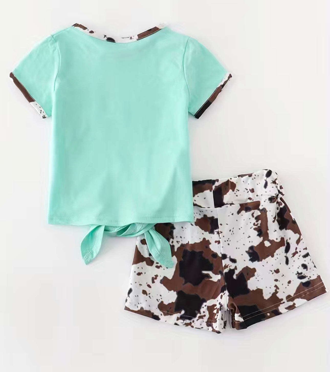 Girls Cow Print Shorts Set