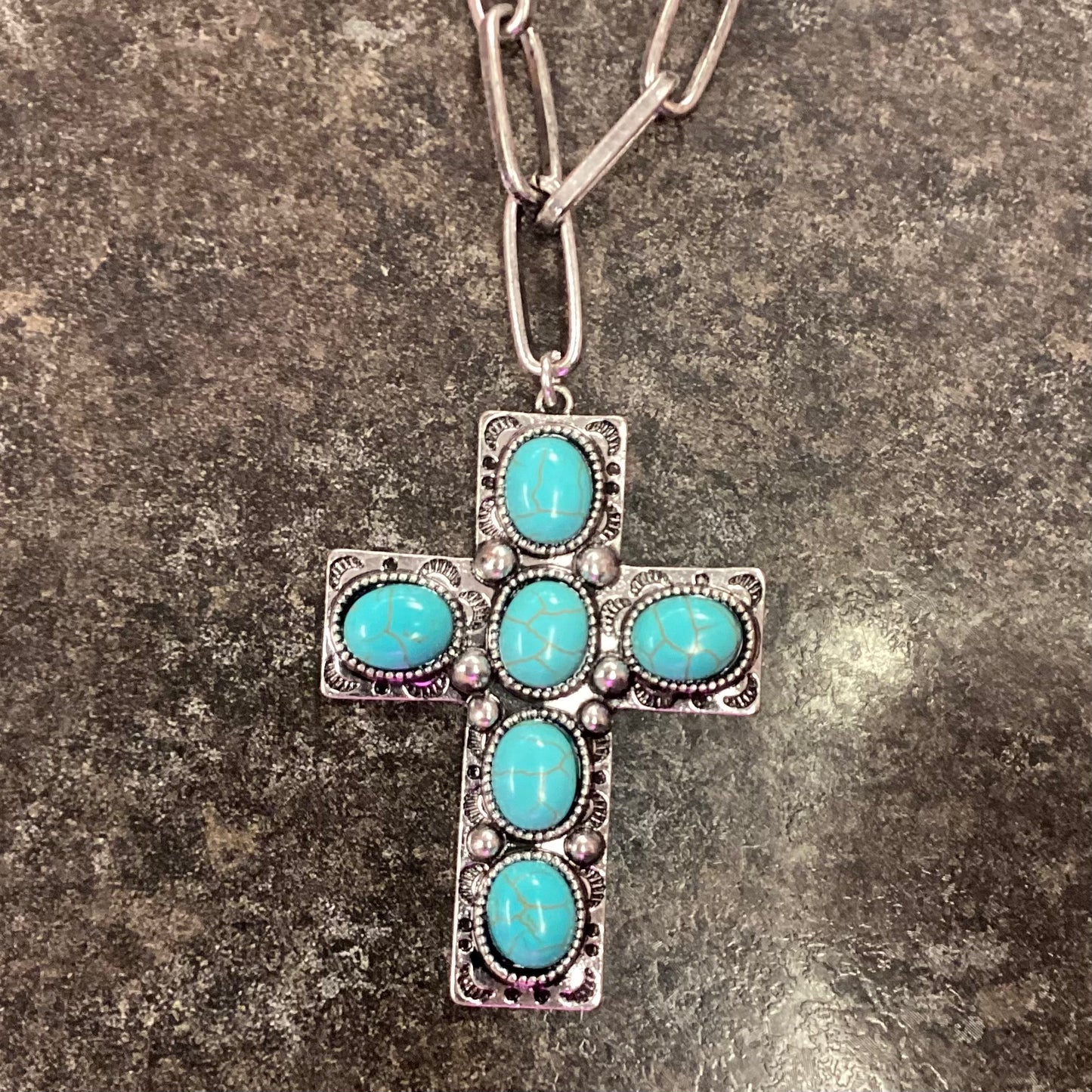 Layered Turquoise Cross Necklace Set