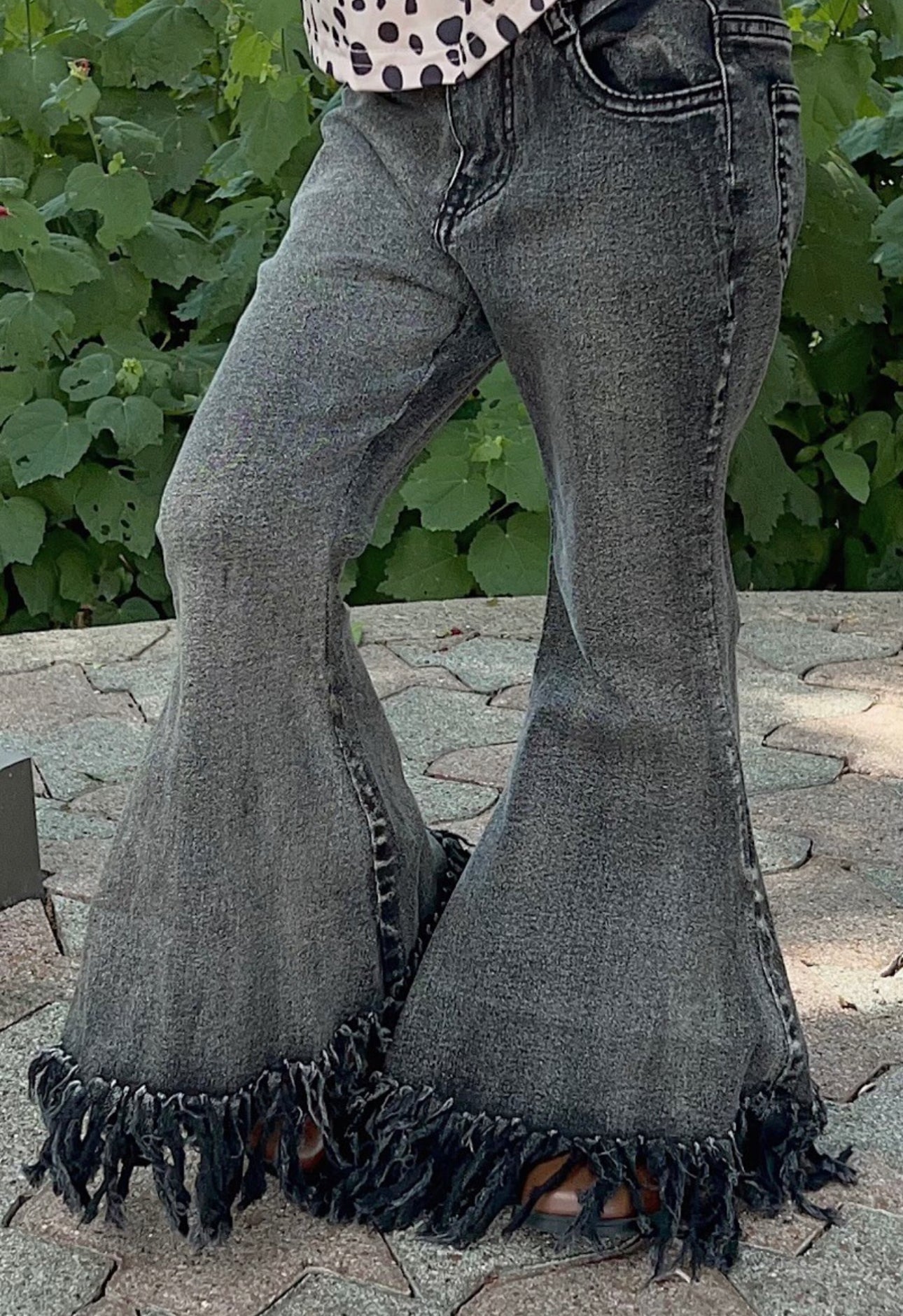 Black Washed Frayed Flare Jeans