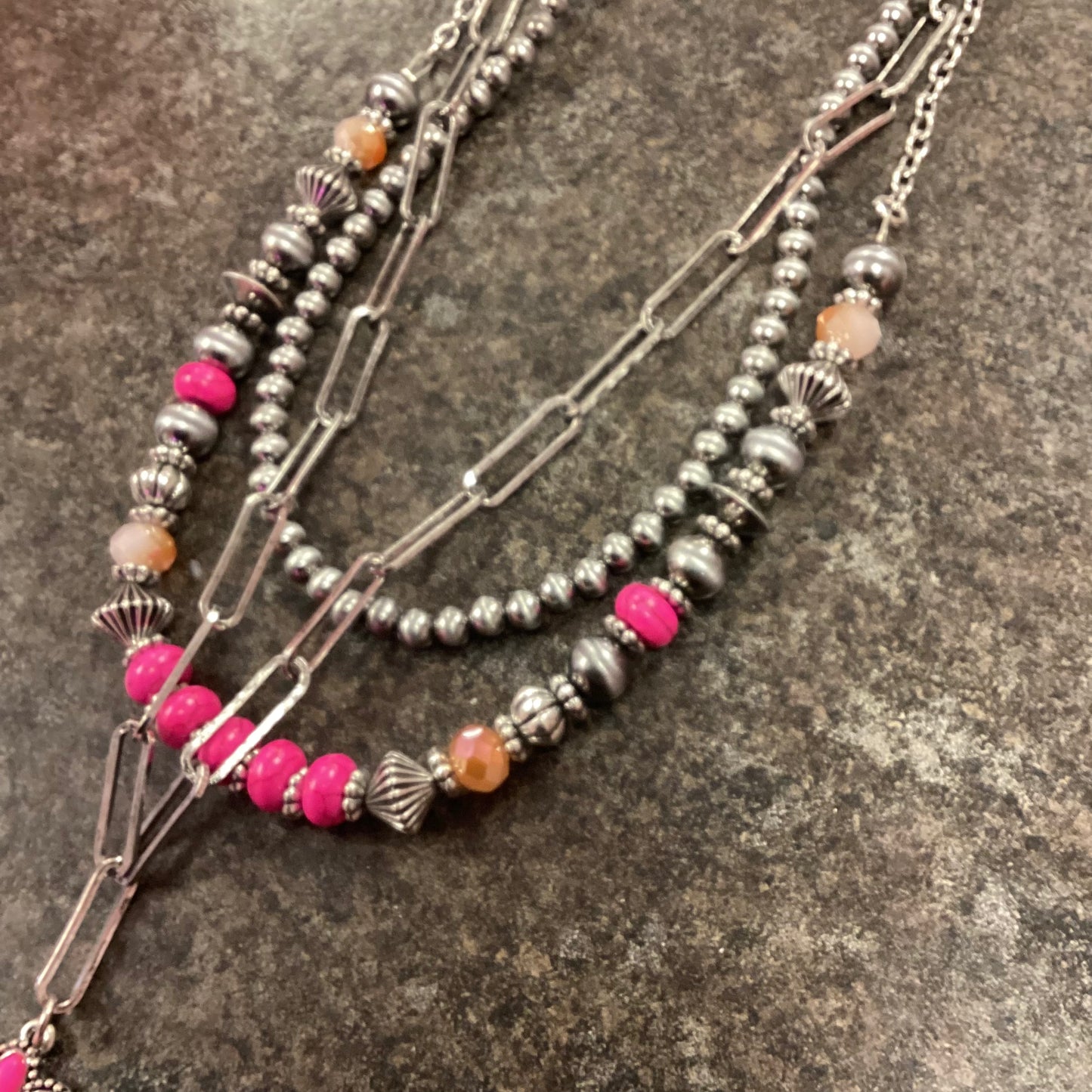 Fuchsia Lightning Bolt Layer Necklace