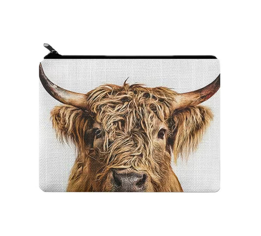 Brown Highland Cow Make-Up Bag