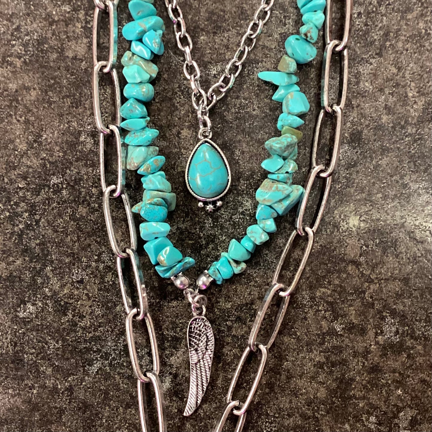 Layered Turquoise Cross Necklace Set