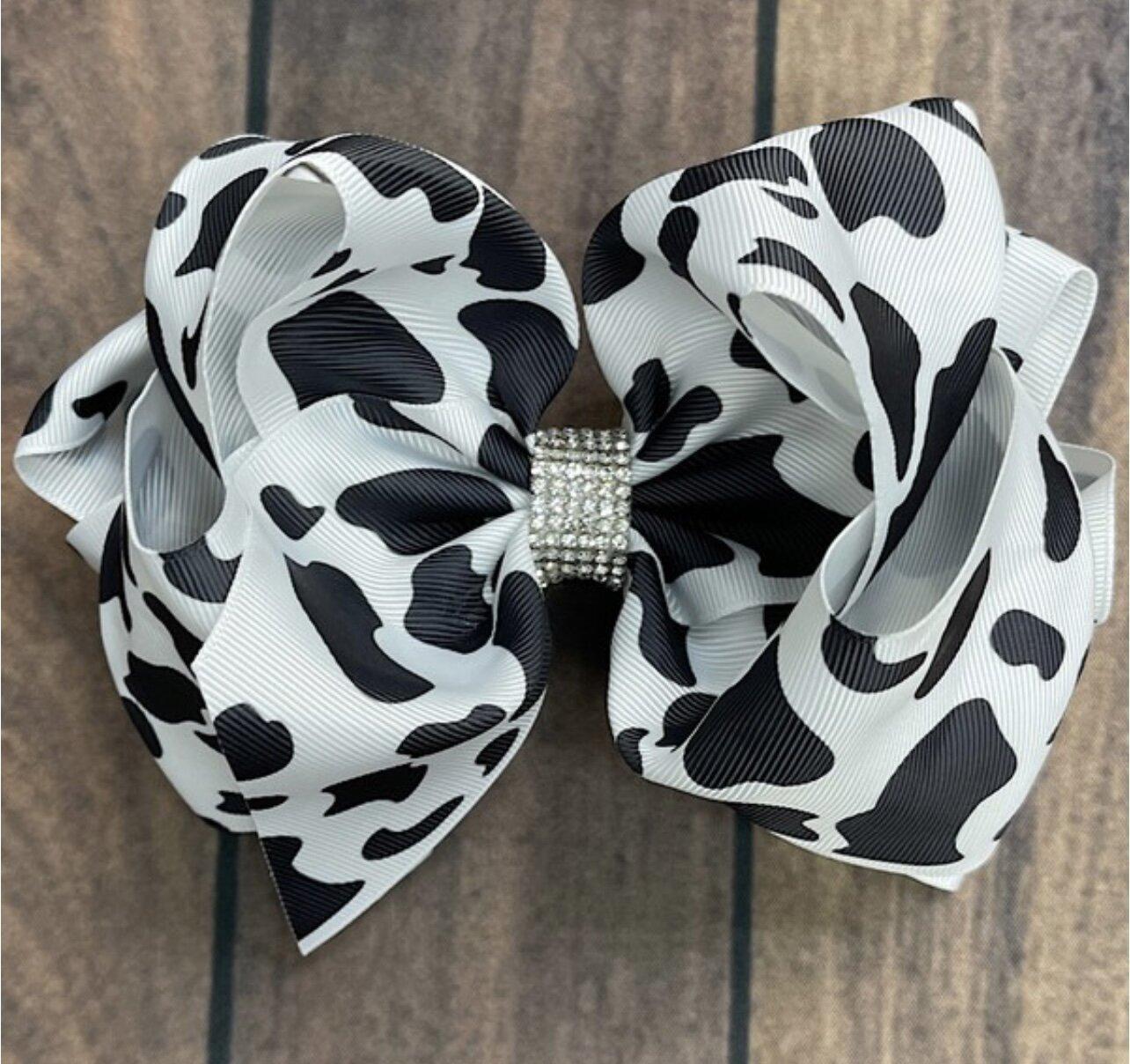 Girls Rhinestone Cow Bow