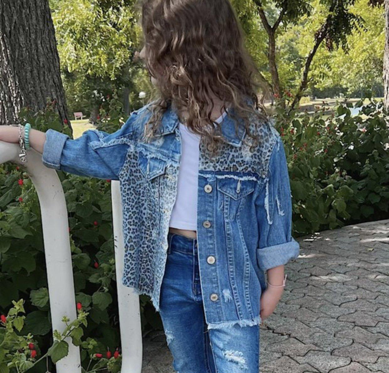 Infant Cheetah Bleached Denim Distressed Jacket