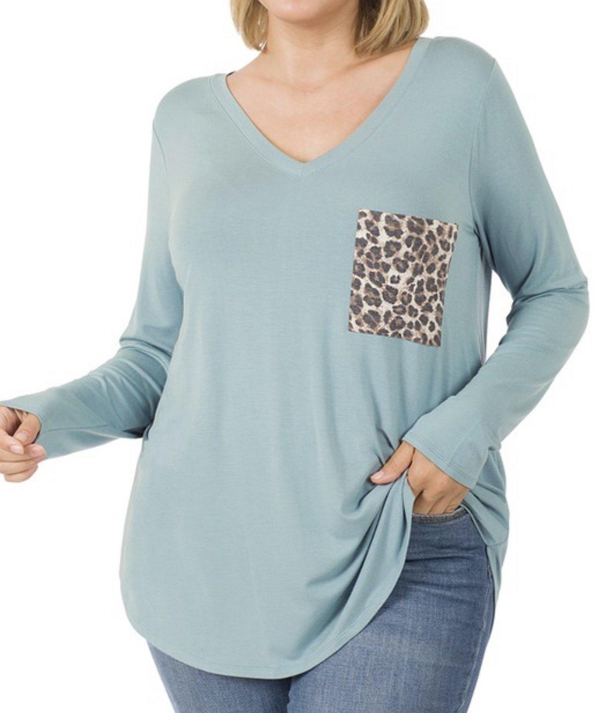 Plus Blue Leopard Pocket Top