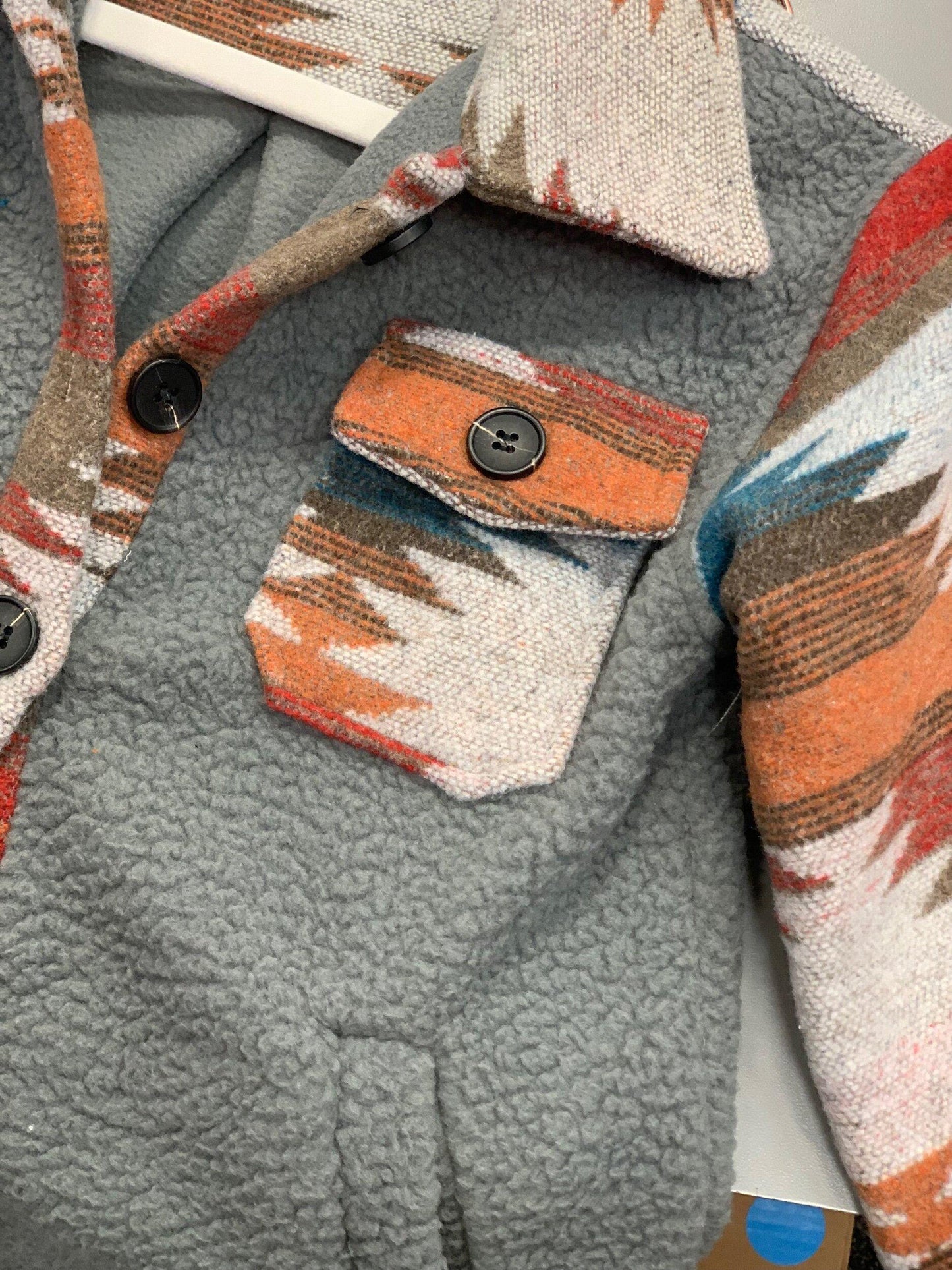 Kids Rust Aztec Grey Sherpa Jacket