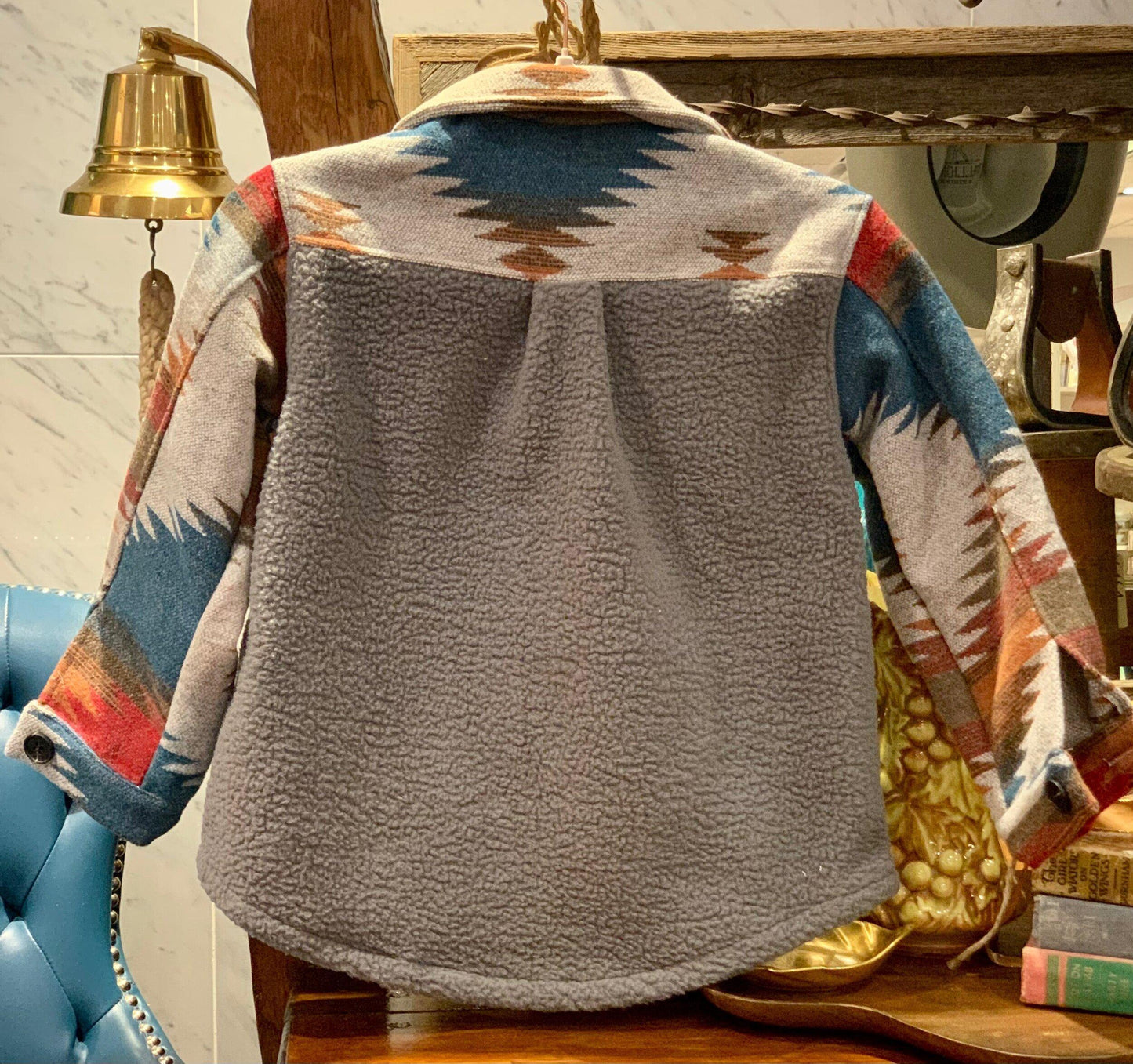 Kids Rust Aztec Grey Sherpa Jacket
