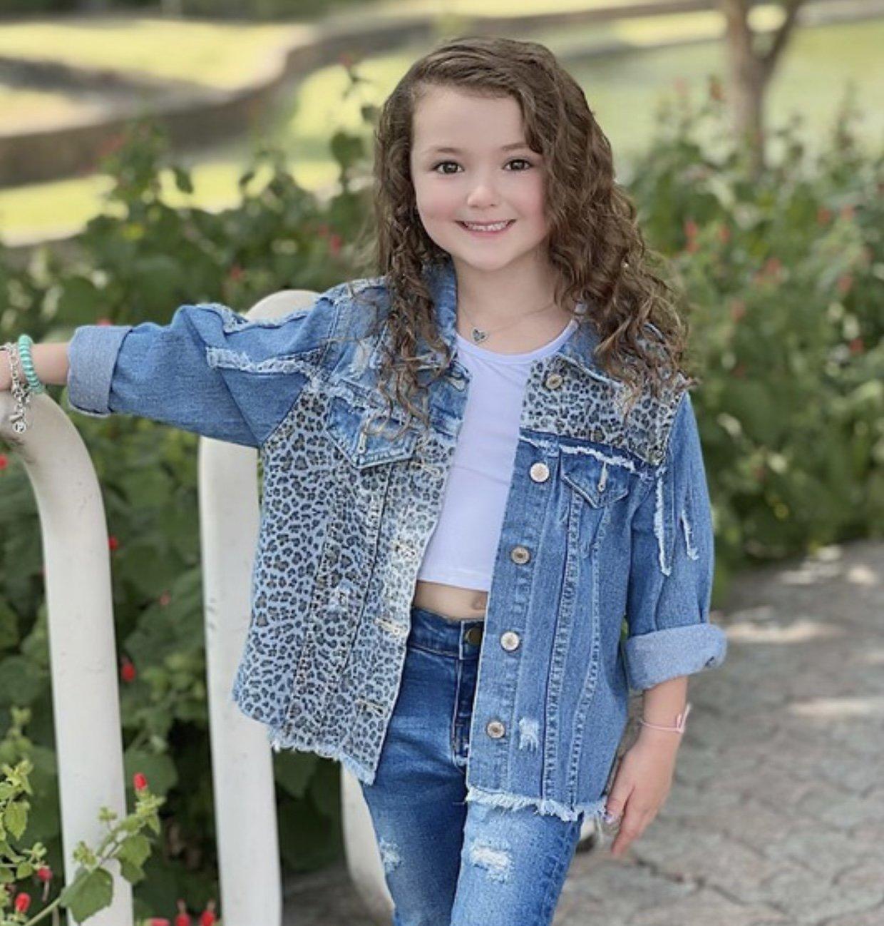 Infant Cheetah Bleached Denim Distressed Jacket