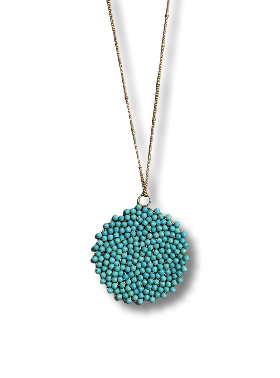 Beaded Circle Pendant Long Necklace