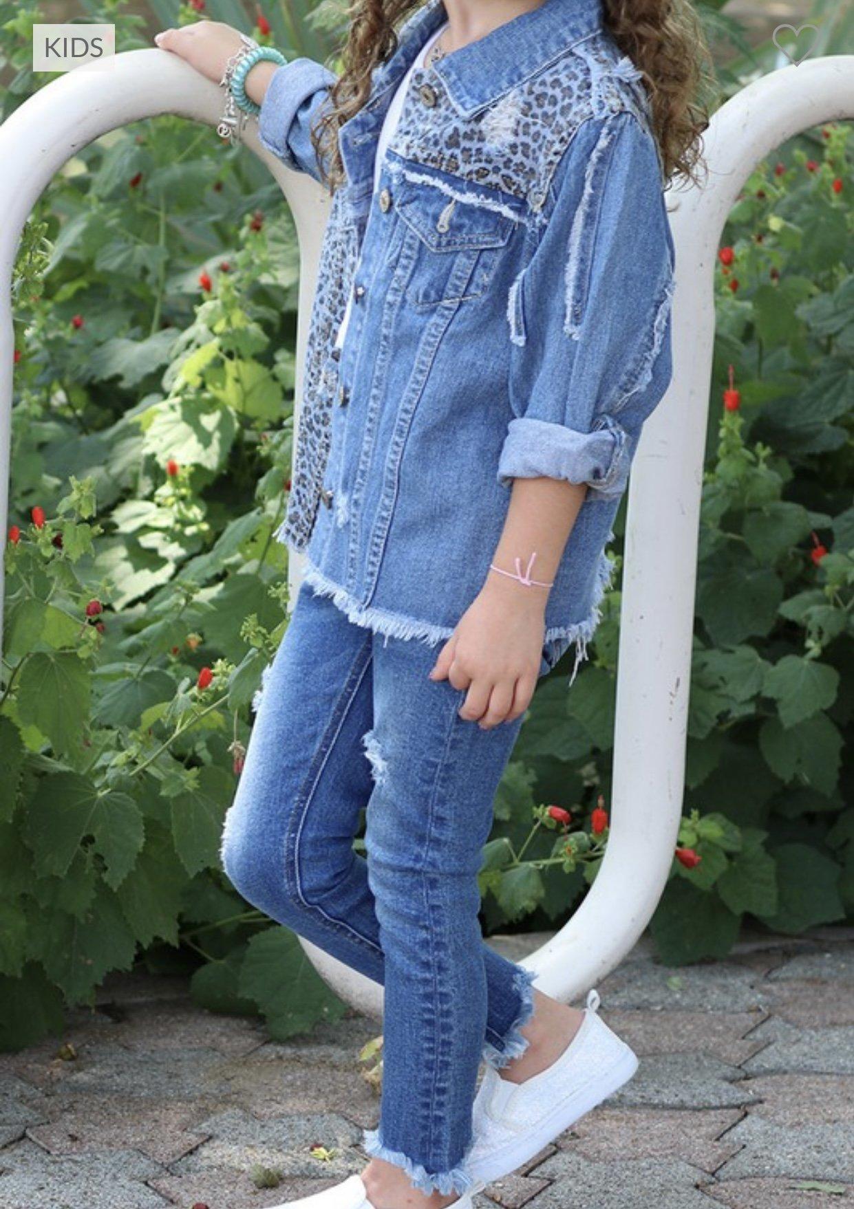 Infant Cheetah Bleached Denim Distressed Jacket