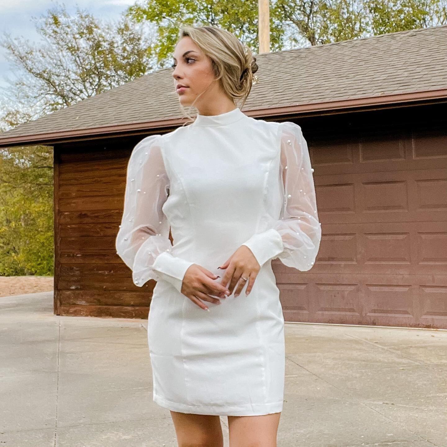 White Pearl Sleeve Mini Dress