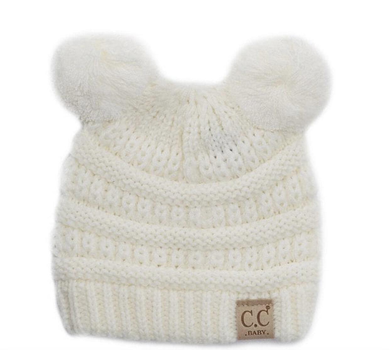 Infant C.C. White Double Pom Beanie