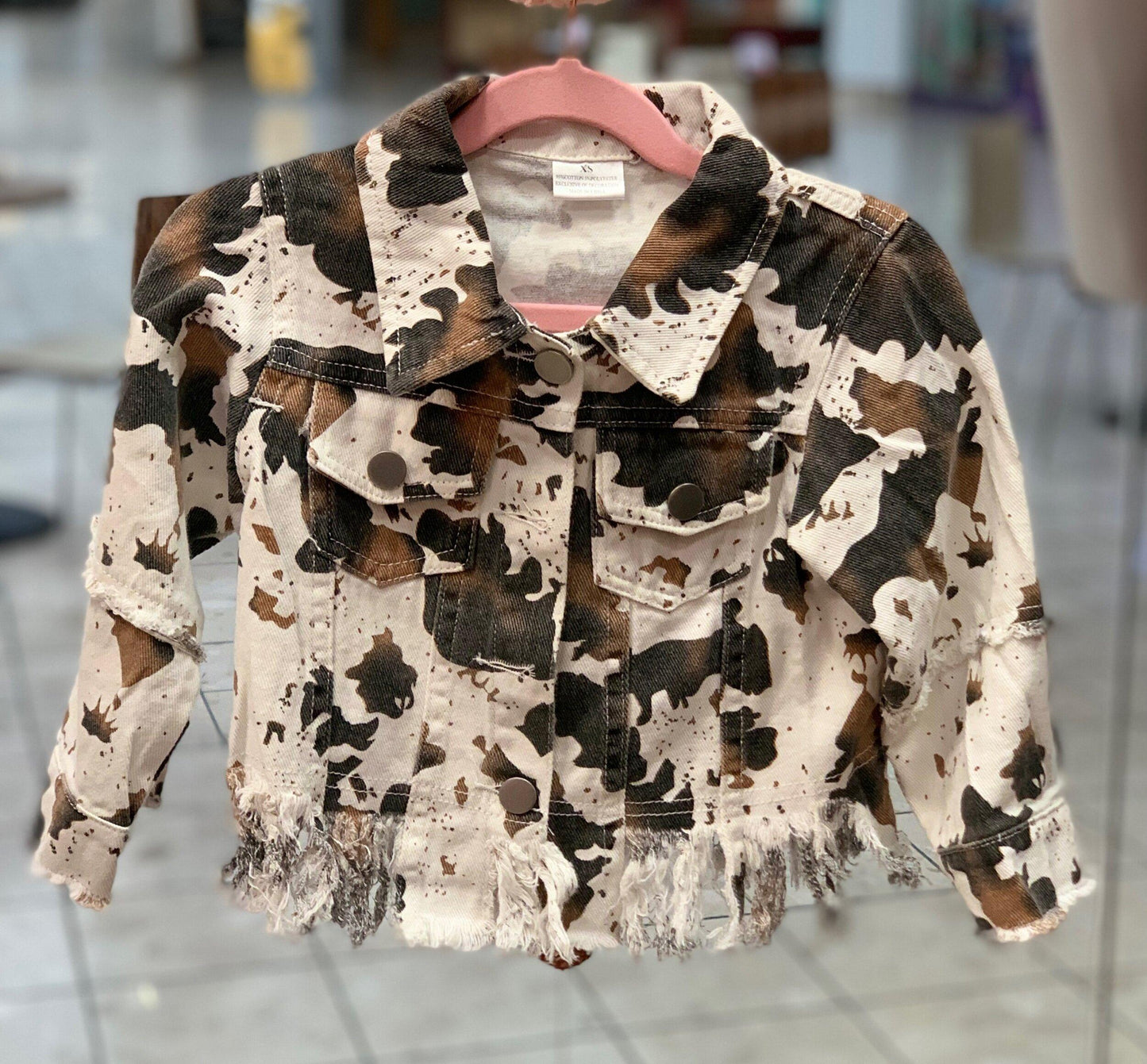 Infant Cow Print Fringe Jacket