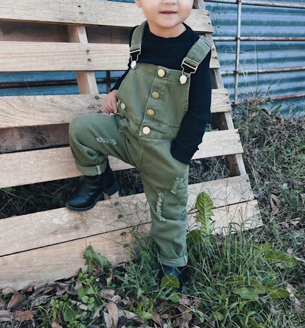 Girls Olive Overalls