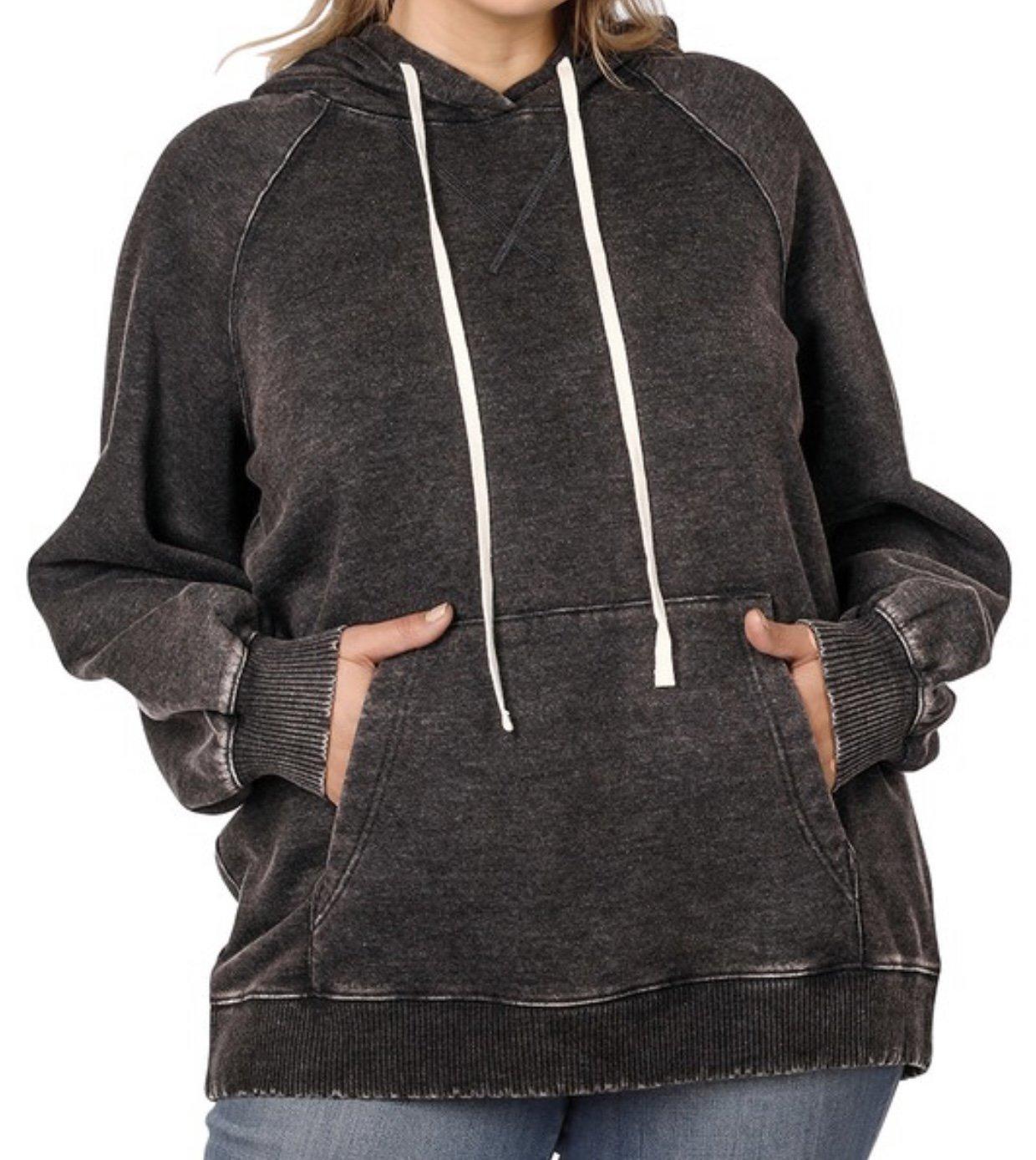 Plus Ash Black Acid Wash Hoodie
