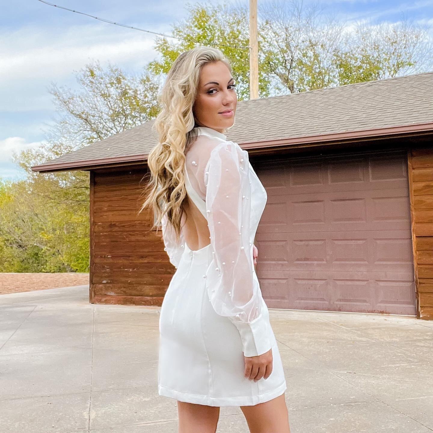 White Pearl Sleeve Mini Dress