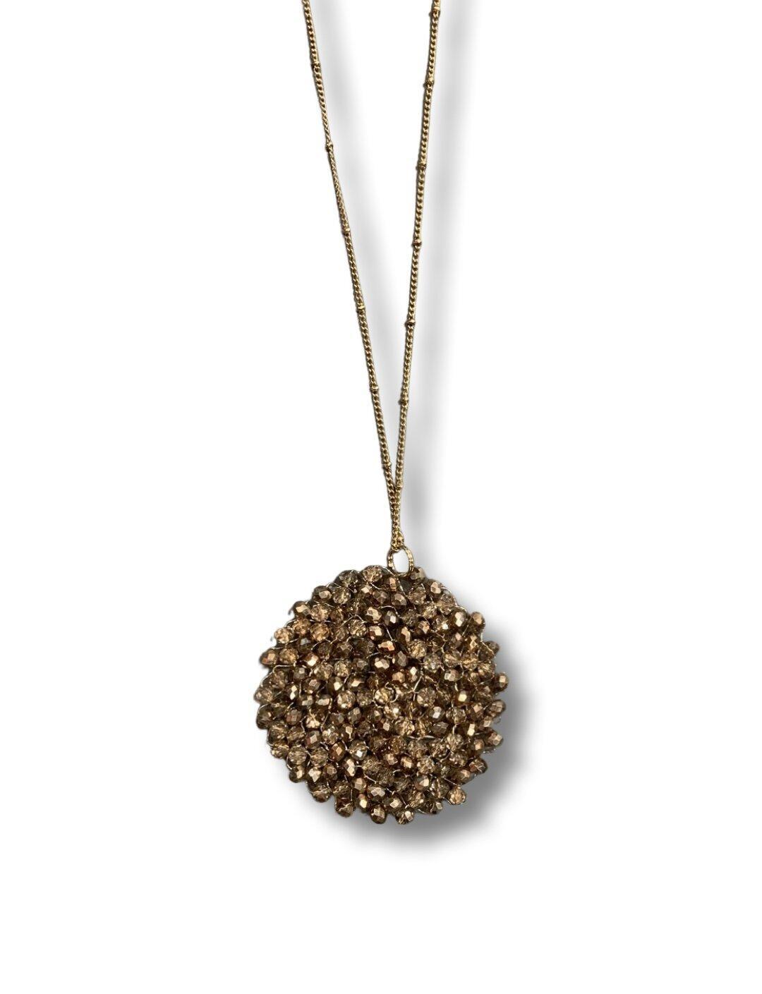 Beaded Circle Pendant Long Necklace Rose Gold