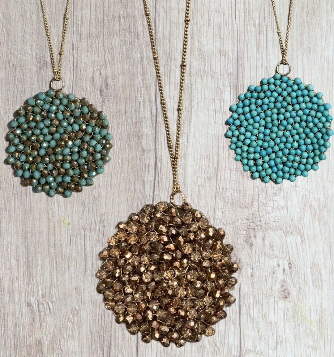 Beaded Circle Pendant Long Necklace