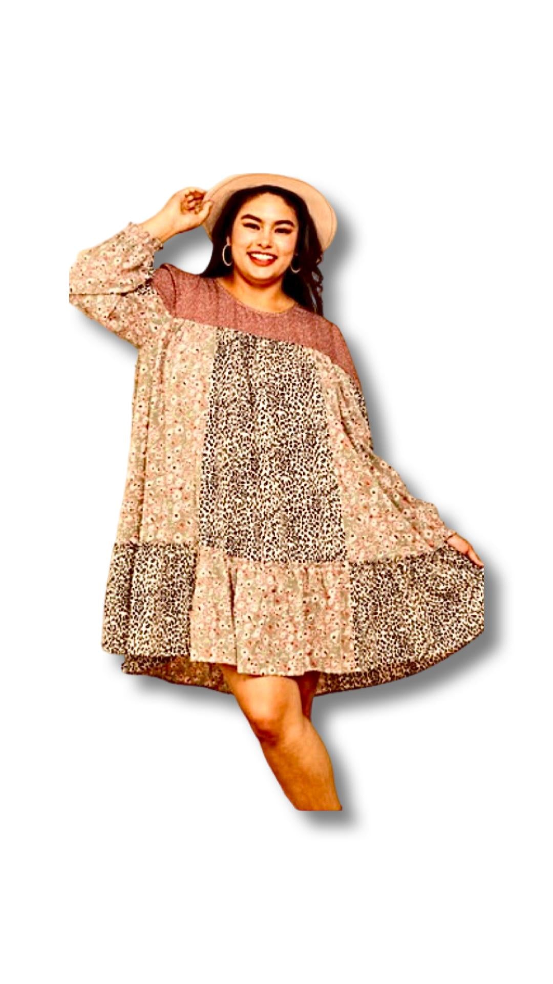 Plus Cream Combo Dress