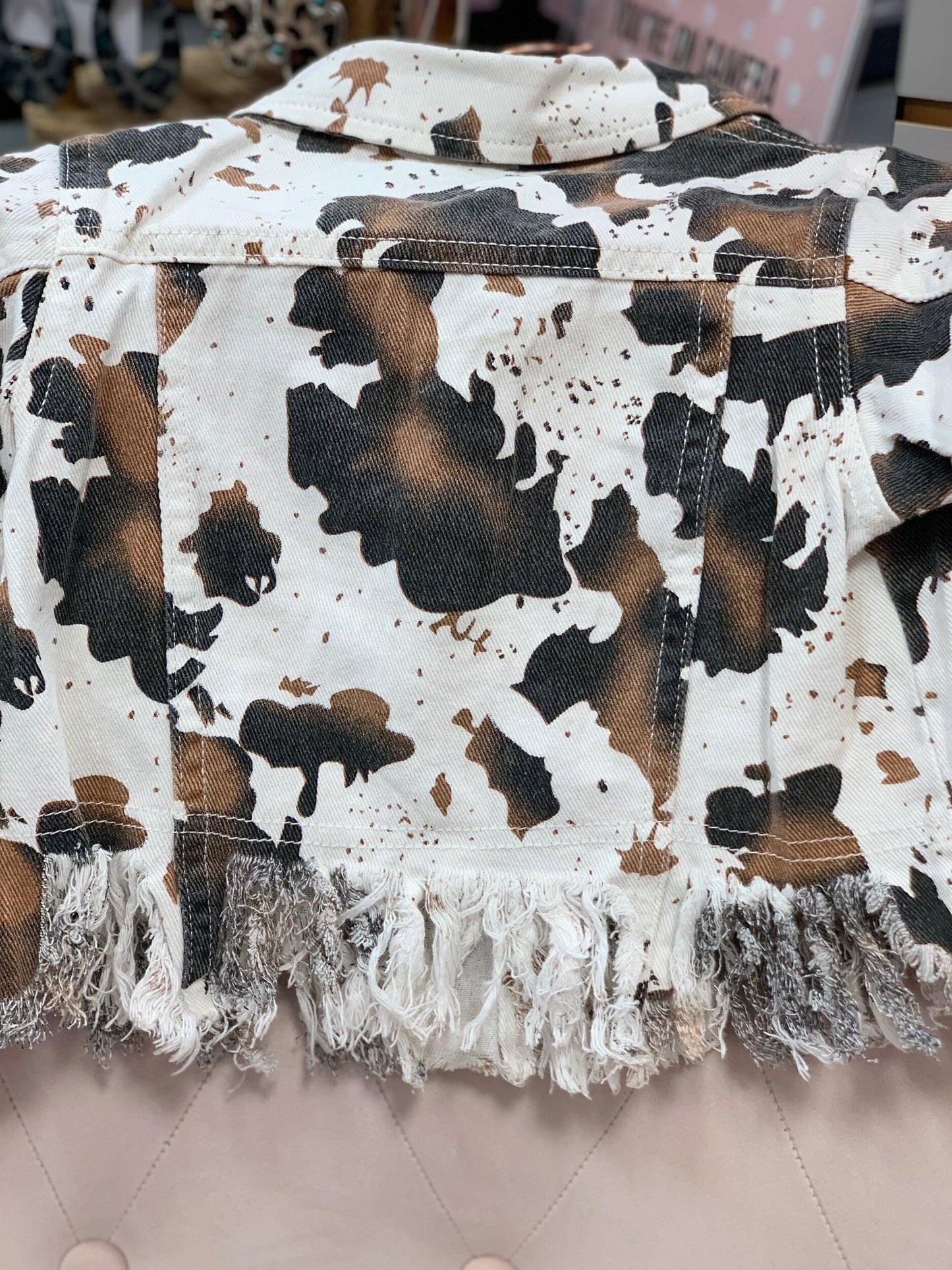 Infant Cow Print Fringe Jacket