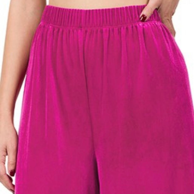 Fuchsia Velvet Wide Leg Pants