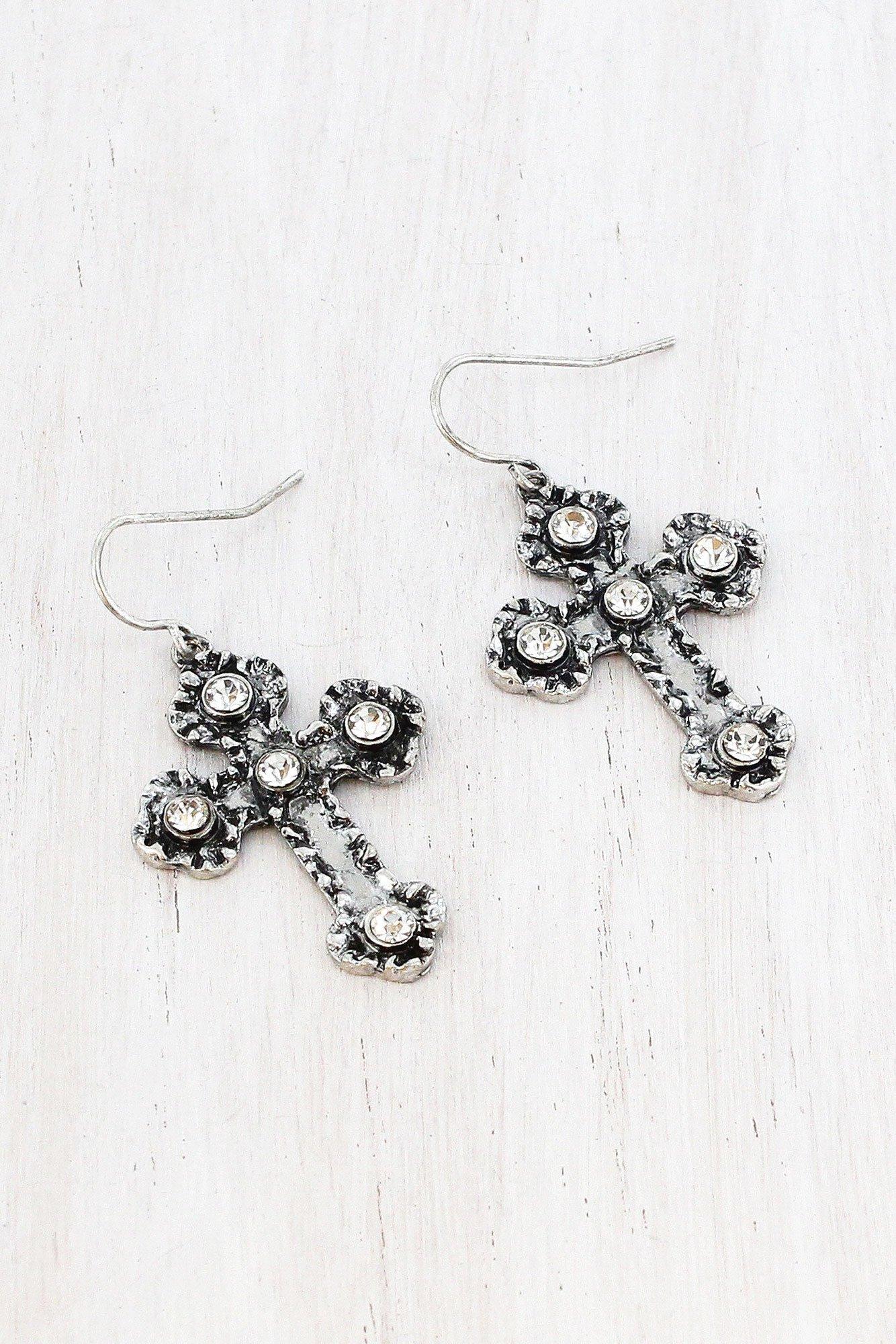 Crystal Accented Cross Earrings
