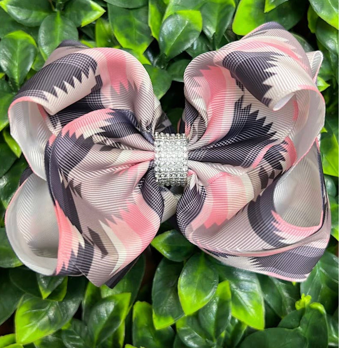 Girls Pink & Gray Aztec Bow