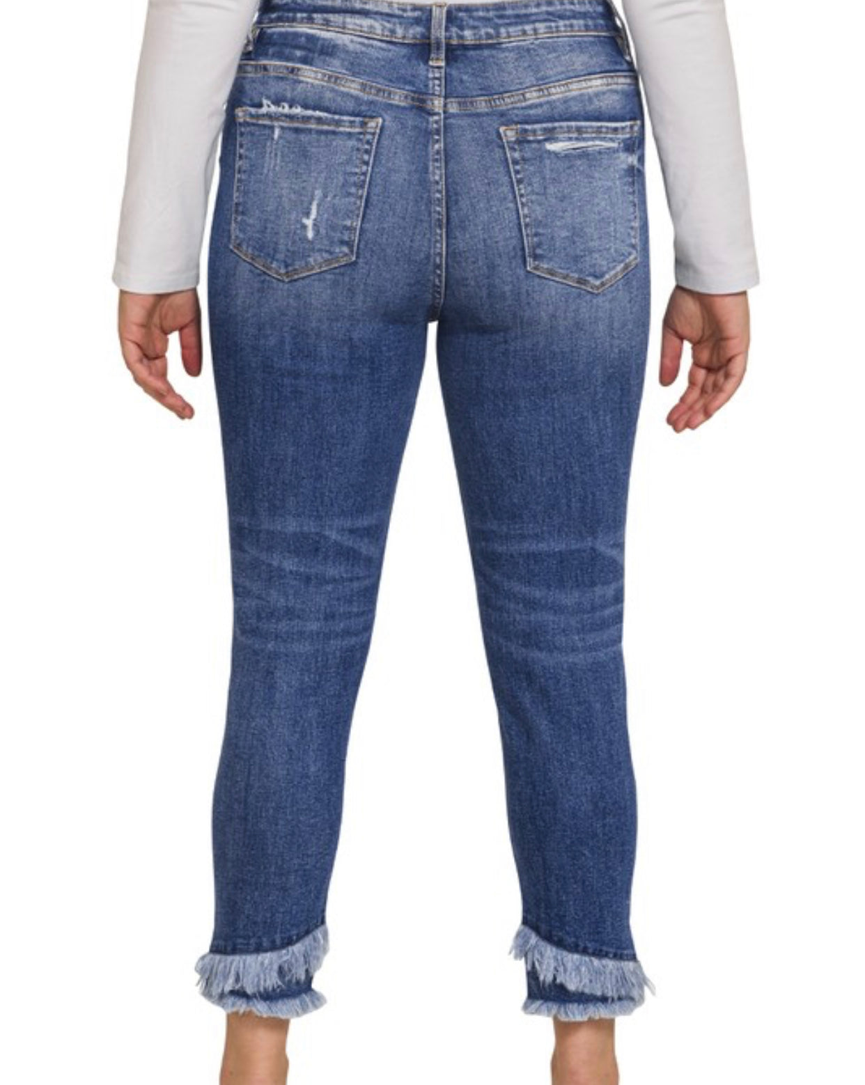 Plus Mid-Rise Double Frayed Jeans