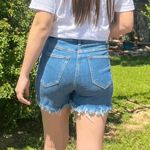 High Rise Distressed Denim Shorts