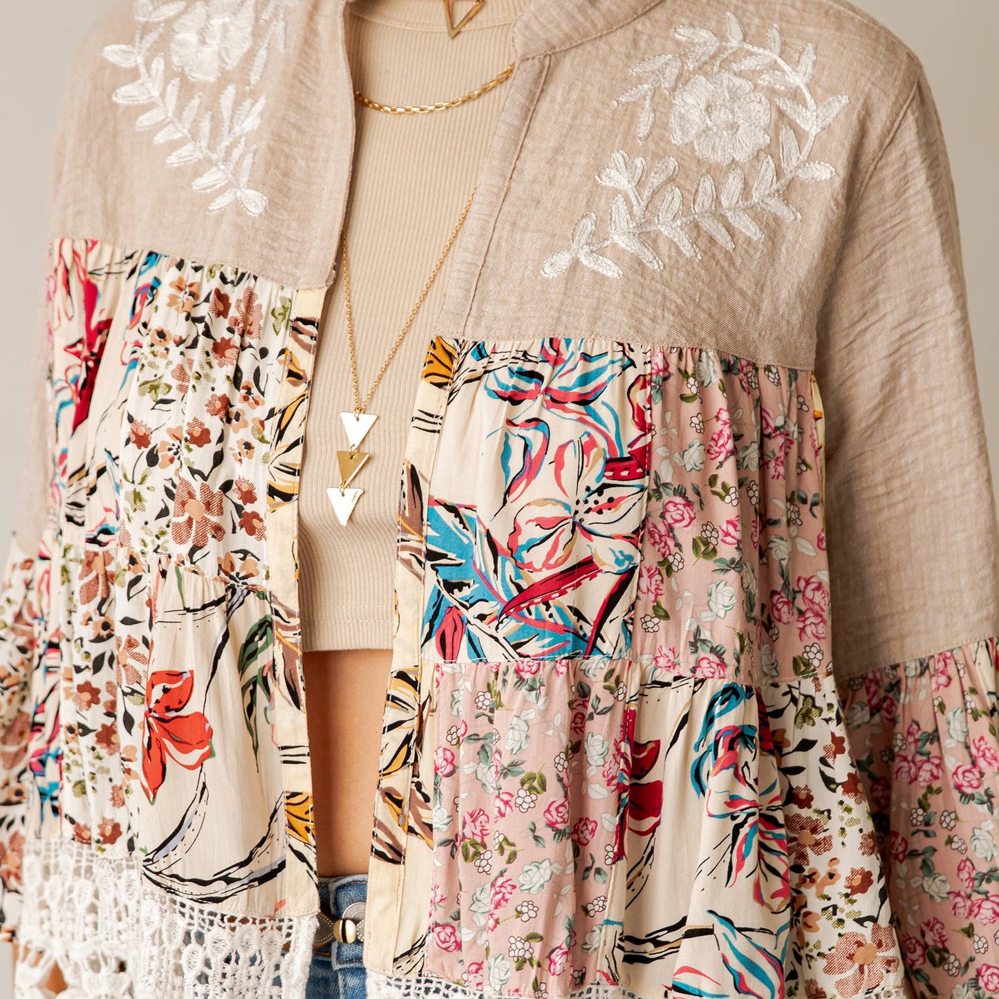 Boho Floral Lace Trim Shrug