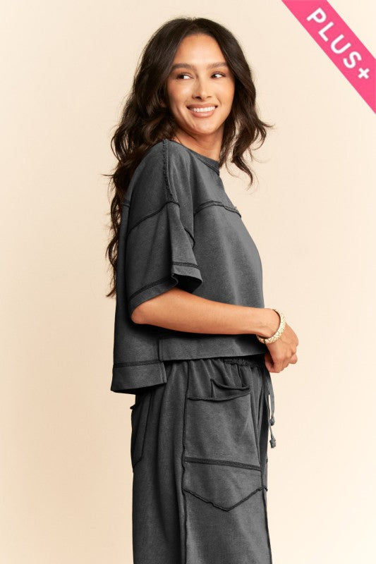 Plus Mineral Washed Barrel Pant Set