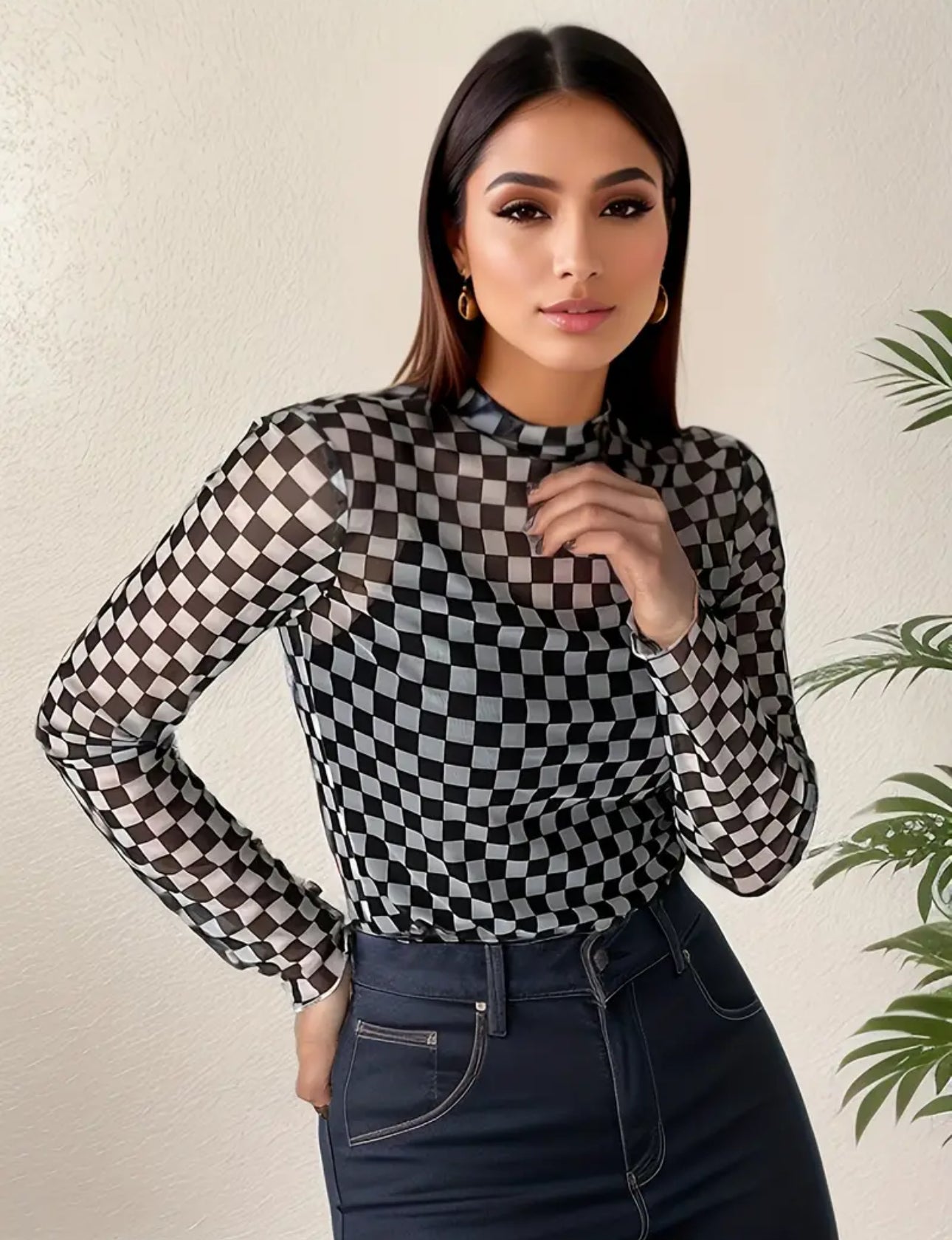 Sheer Checkered Top
