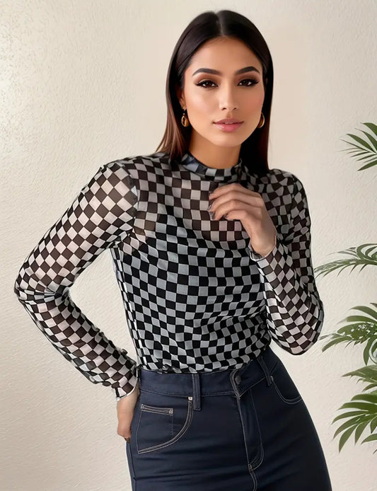 Sheer Checkered Top
