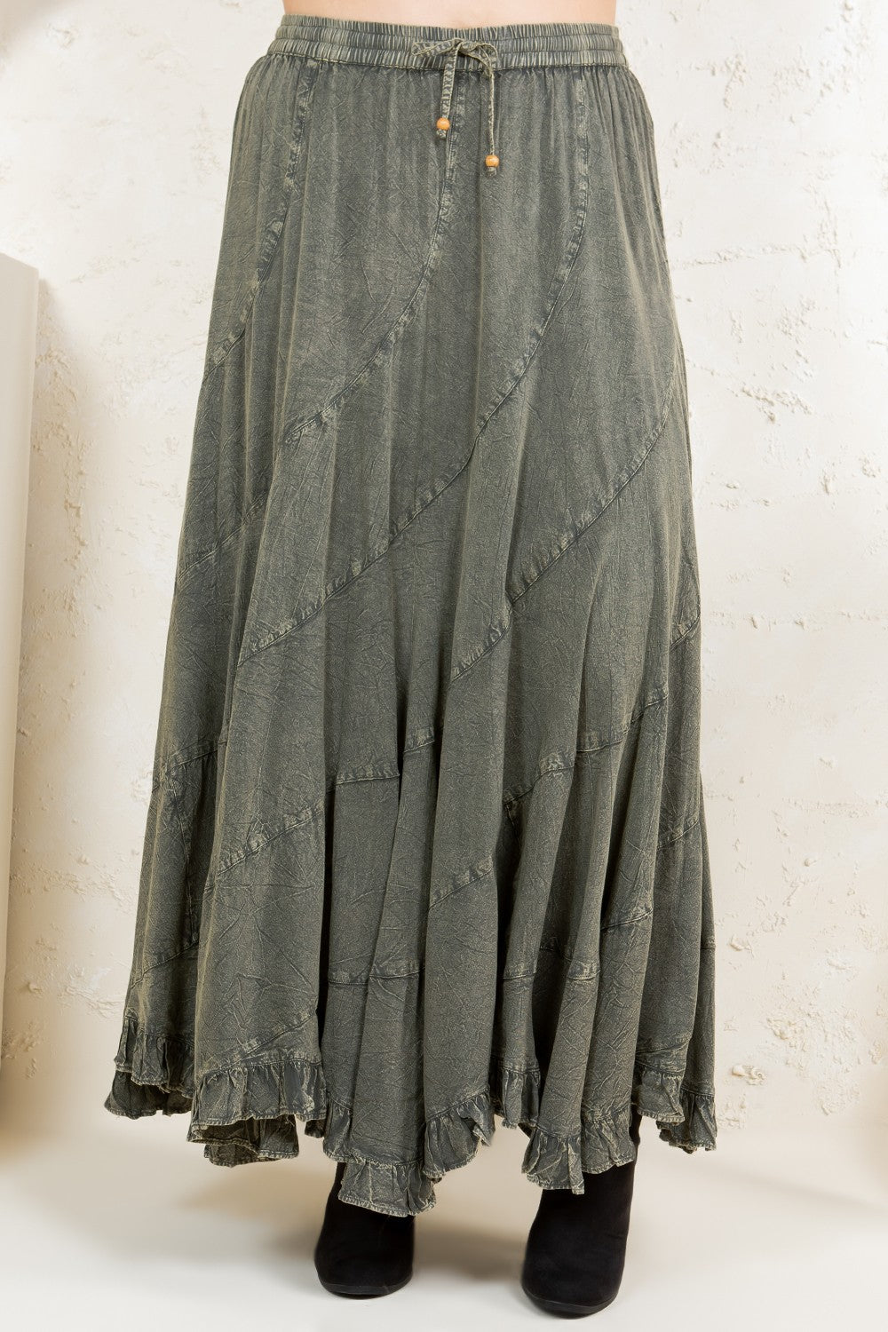 Plus Acid Wash Mid-Length Skirt