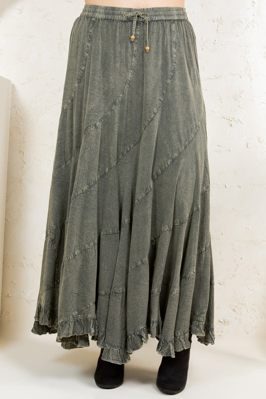 Plus Acid Wash Mid-Length Skirt