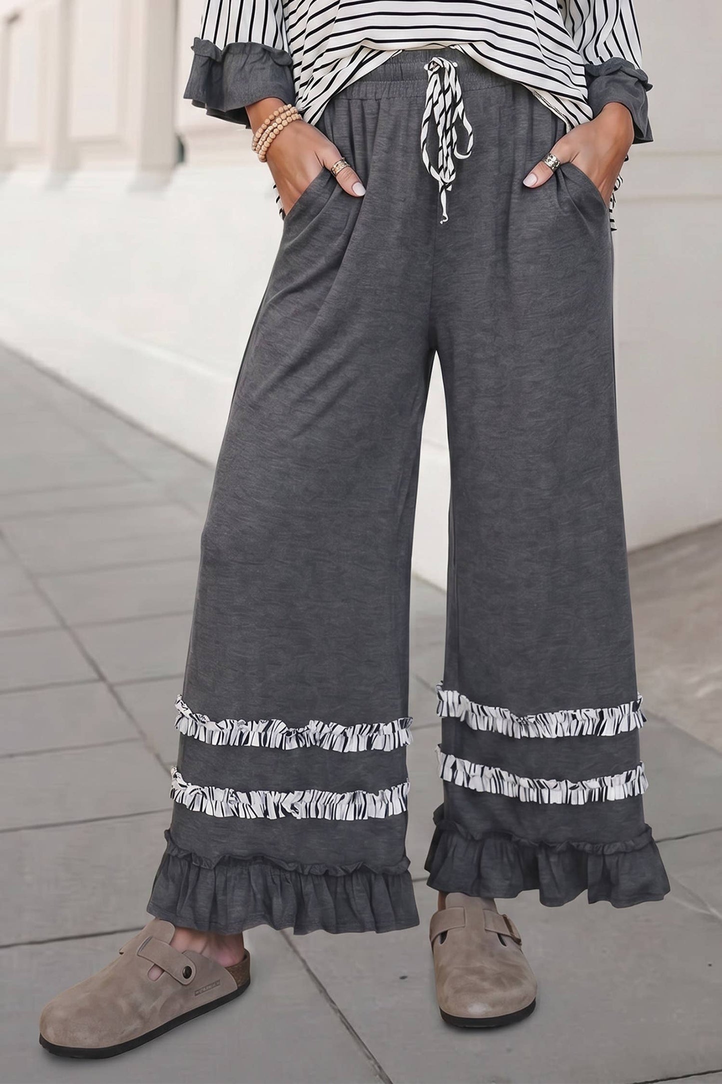 Stripes Ruffle 2Pcs Pants Set