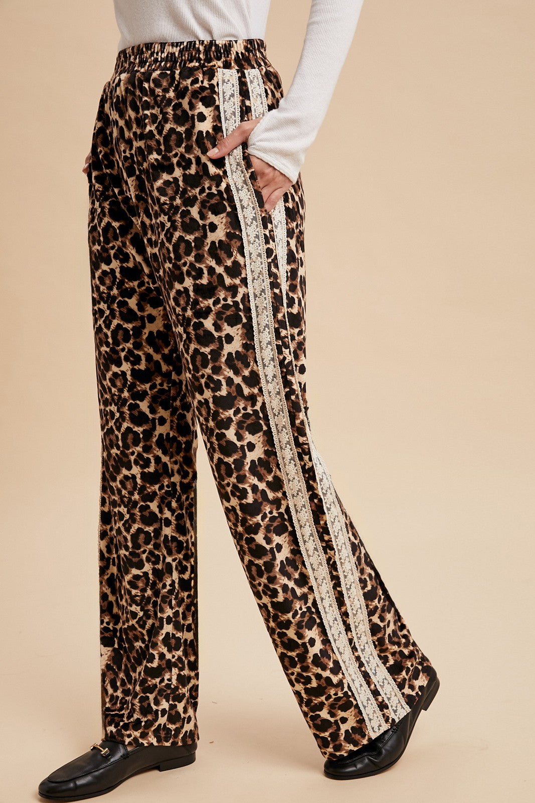 Straight Leg Lace and Cheetah Pants